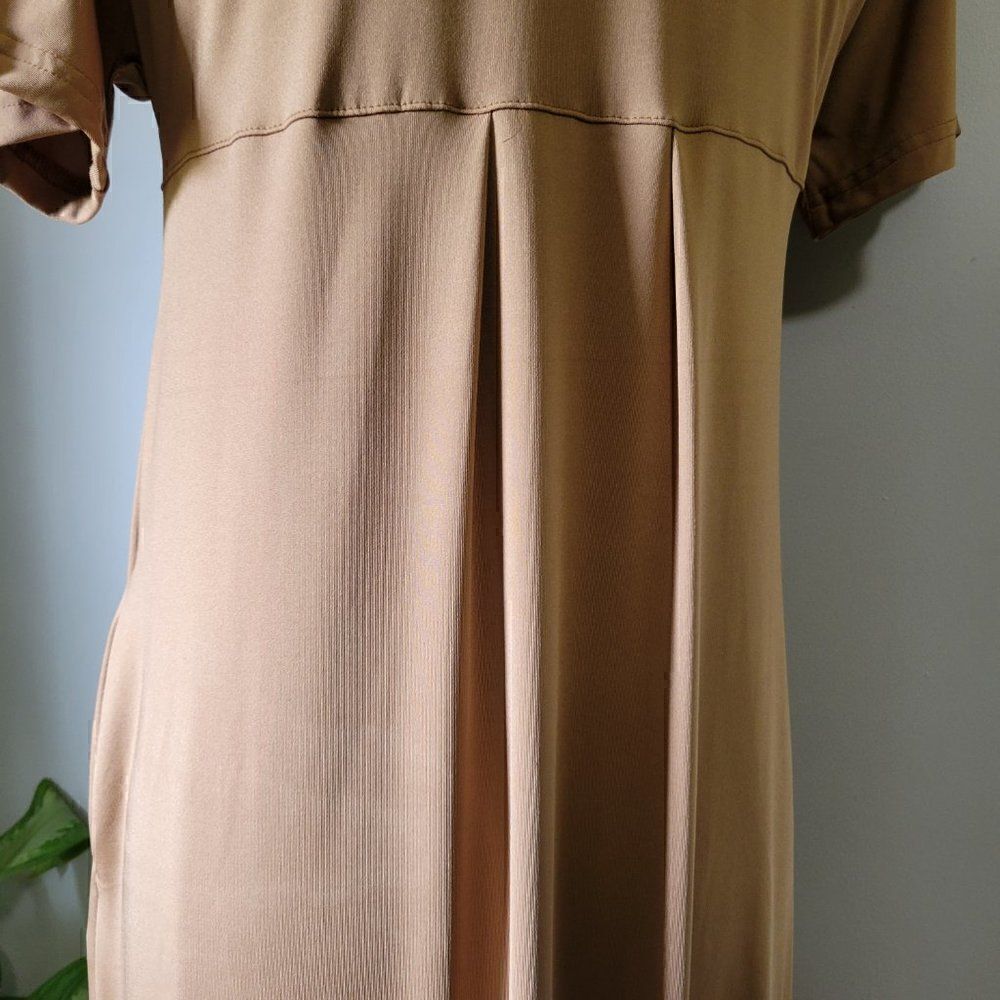 NWT HUSKARY TAN SLIT SIDE MAXI SHIRT DRESS V NECK S/M - Picture 8 of 16